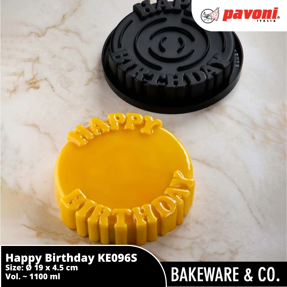 ke096s pavocake 3d sillicone mould happy birthday 19 x 4.5 cm pavoni italy