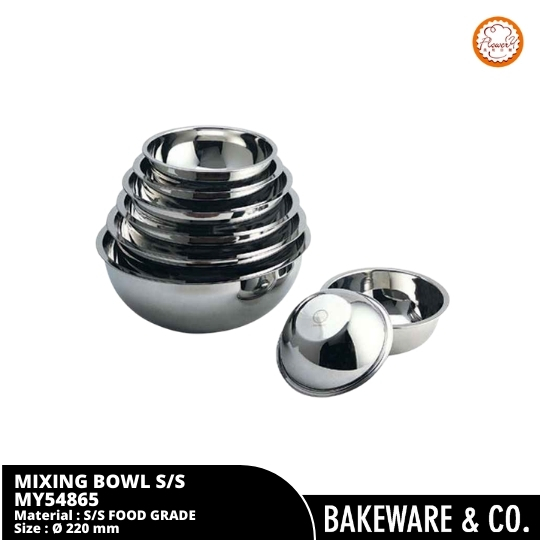 22 cm Mixing Bowl Stainless Steel 304 Tebal - Mangkok Adukan Adonan Food Grade - MY54865 Flowery