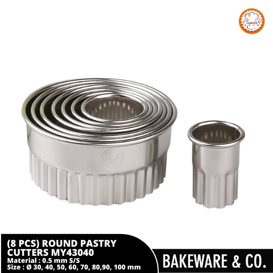 (8pcs) Ring Cookies Dough Cutter Set Fluted - Cetakan Kue Stainless Bergerigi - MY43040 Flowery